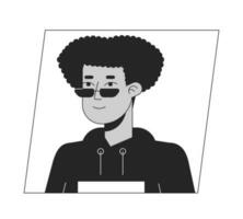 à la mode hispanique homme dans des lunettes de soleil noir blanc dessin animé avatar icône. modifiable 2d personnage utilisateur portrait, linéaire plat illustration. vecteur visage profil. contour la personne tête et épaules