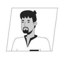 adulte Indien homme avec noir barbe noir blanc dessin animé avatar icône. modifiable 2d personnage utilisateur portrait, linéaire plat illustration. vecteur visage profil. contour la personne tête et épaules