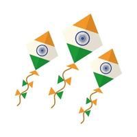 joyeux jour de l'indépendance inde cerfs-volants avec icône de style plat symbole pays drapeau vecteur