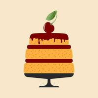 Cerise sur le gâteau. de fête gros biscuit anniversaire gâteau avec crème sur une rose Contexte. vecteur. vecteur