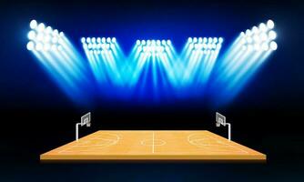 basketball arène champ avec brillant stade lumières conception. vecteur éclairage