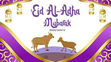 vecteur bannière modèle violet élégant avec thème de content eid al-adha mubarak 2023