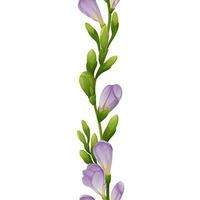 verticale sans couture frontière avec violet freesia fleurs et vert bourgeons. floral ornement avec violet fleurs. botanique fleur illustration pour mariage conception, fond d'écran, publicité. vecteur