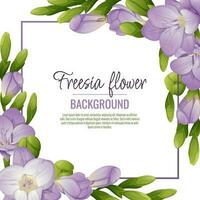 Contexte avec freesia fleurs. magnifique Cadre avec violet fleurs et bourgeons. printemps carte, bannière, mariage invitation vecteur