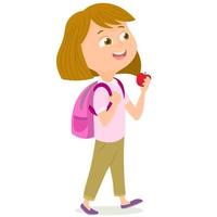 petite fille avec sac à dos retour à l'école vecteur