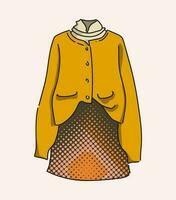 cardigan veste avec jupe, l'automne regarder, ocre couleur. illustration pour les magazines et magasins vecteur