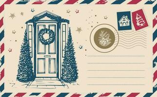 Noël poster, carte postale, porte décoration, main tiré illustration. vecteur