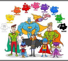 couleurs de base pour les enfants avec groupe de super-héros vecteur
