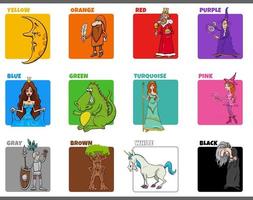 couleurs de base sertie de personnages fantastiques de dessins animés vecteur