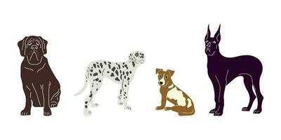 chiens sont animaux domestiques. ensemble de blessés chiens. vecteur illustration de une dalmatien et autre chiens. minimalisme.