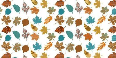 sans couture modèle l'automne feuilles. vecteur illustration de multicolore feuilles dans dessin animé style.