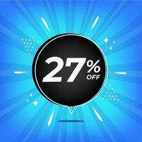 27 pour cent désactivé. bleu bannière avec vingt sept pour cent remise sur une noir ballon pour méga gros ventes. vecteur