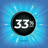 33 pour cent désactivé. bleu bannière avec trente-trois pour cent remise sur une noir ballon pour méga gros ventes. vecteur