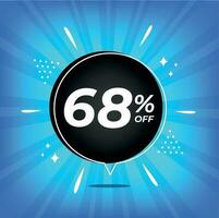 68 pour cent désactivé. bleu bannière avec soixante-huit pour cent remise sur une noir ballon pour méga gros ventes. vecteur