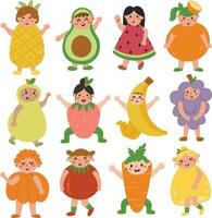 ensemble collection mignonne dessin animé des gamins fruit costume illustration vecteur