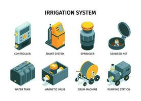 irrigation système isométrique Icônes vecteur