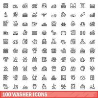 100 machine à laver Icônes ensemble, contour style vecteur