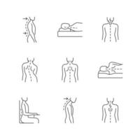 ensemble d'icônes linéaires de problèmes de dos et de posture vecteur
