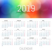 Arrière-plan de modèle de beau calendrier coloré 2019 vecteur
