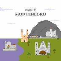 bienvenue au modèle de conception de pays monténégro avec des monuments célèbres vecteur