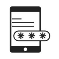 cybersécurité et information ou protection du réseau icône de style de silhouette de mot de passe de connexion de smartphone vecteur