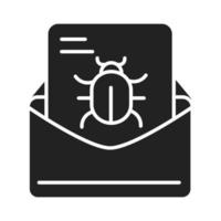 cybersécurité et information ou protection du réseau icône de style silhouette virus e-mail infecté vecteur