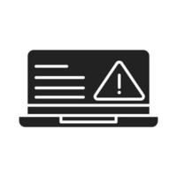 cybersécurité et information ou protection du réseau ordinateur portable avertissement attention icône de style silhouette vecteur
