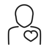 don de charité bénévole aide social avatar coeur dans l'icône de style de ligne de poitrine vecteur
