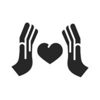 don charité bénévole aider protection sociale mains coeur silhouette style icône vecteur
