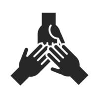 don charité bénévole aide social mains ensemble communauté soutien silhouette style icône vecteur