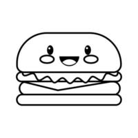 style de ligne kawaii délicieux burger fast food vecteur