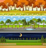 ensemble de trois scènes horizontales de nature différente vecteur