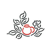 thé tasse, linéaire feuille. graphique symbole. à base de plantes boisson vecteur