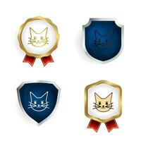 abstrait plat chat tête badge et étiquette collection vecteur