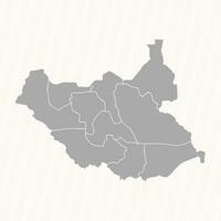 détaillé carte de Sud Soudan avec États et villes vecteur