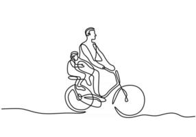 un seul continu dessiné une ligne de papa avec un enfant à vélo vecteur