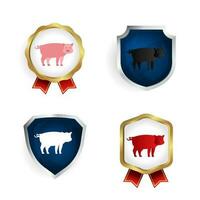 abstrait plat porc animal badge et étiquette collection vecteur