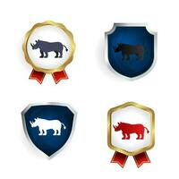 abstrait plat rhinocéros animal badge et étiquette collection vecteur