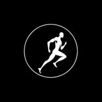 blanc icône de coureur silhouette sur noir arrière-plan, sport logo modèle, le jogging moderne logotype concept, t-shirts imprimer, tatouage. vecteur illustration