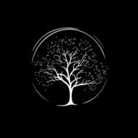 blanc icône de arbre silhouette sur noir arrière-plan, sage symbole, éducation signe, boho logo concept, t-shirts imprimer, tatouage modèle. vecteur illustration