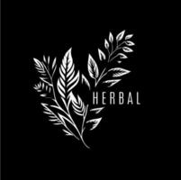 herbes boho logo blanc icône de main tiré esquisser sec branche feuilles silhouette sur noir arrière-plan, T-shirt imprimer, la nature étiqueter, tatouage modèle. isolé vecteur illustration
