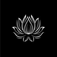 minimaliste nénuphar logo modèle, blanc icône de lotus pétales fleur silhouette sur noir arrière-plan, yoga logotype concept, cosmétique emblème, tatouage. vecteur illustration