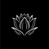 minimaliste nénuphar logo modèle, blanc icône de lotus pétales fleur silhouette sur noir arrière-plan, yoga logotype concept, cosmétique emblème, tatouage. vecteur illustration