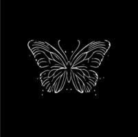 papillon dotwork tatouage avec points ombres, pourboire tatouage. main dessin mouche insecte emblème sur noir Contexte pour corps art, minimaliste esquisser monochrome logo. vecteur illustration