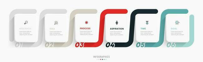 modèle de conception d'étiquettes infographiques vectorielles avec icônes et 6 options ou étapes. peut être utilisé pour le diagramme de processus, les présentations, la mise en page du flux de travail, la bannière, l'organigramme, le graphique d'informations. vecteur