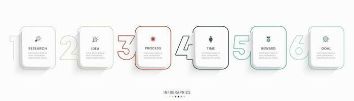 modèle de conception d'étiquettes infographiques vectorielles avec icônes et 6 options ou étapes. peut être utilisé pour le diagramme de processus, les présentations, la mise en page du flux de travail, la bannière, l'organigramme, le graphique d'informations. vecteur