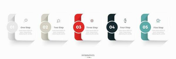 modèle de conception d'étiquettes infographiques vectorielles avec icônes et 5 options ou étapes. peut être utilisé pour le diagramme de processus, les présentations, la mise en page du flux de travail, la bannière, l'organigramme, le graphique d'informations. vecteur