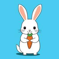 mignonne lapin lapin dessin animé en mangeant carottes vecteur