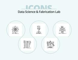 Les données science et fabrication laboratoire ligne icône pack 5 icône conception. tournevis. boîte. laser. papier. ordinateur vecteur