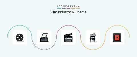 cenima ligne rempli plat 5 icône pack comprenant cinématographie. cienma enregistrer. bardeau. boire. boisson vecteur